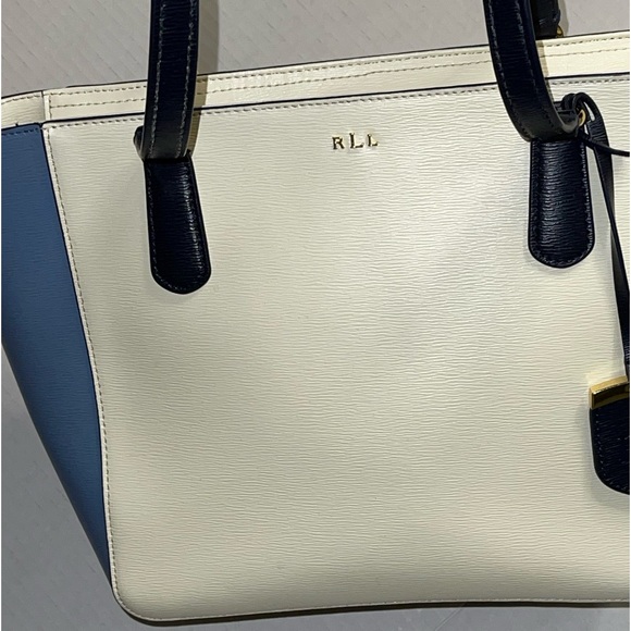 RALPH LAUREN WOMEN'S BAG cream and blue with zip closure at the top - Picture 2 of 15